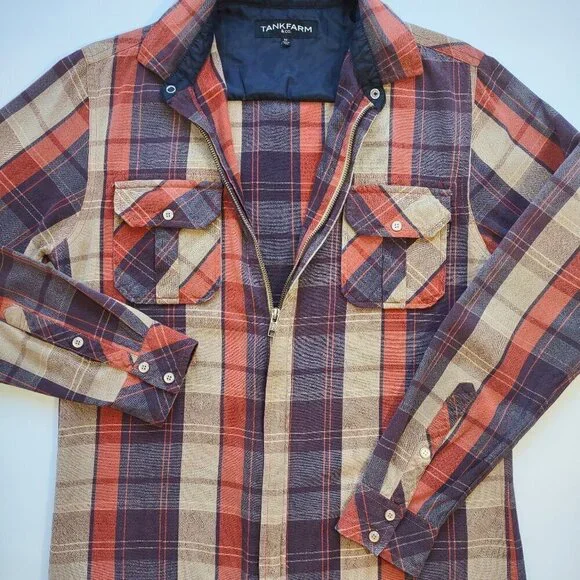TankFarm & Co Men's Plaid Full Zip Shirt Jacket Shacket Western  Size Medium - Picture 5 of 9